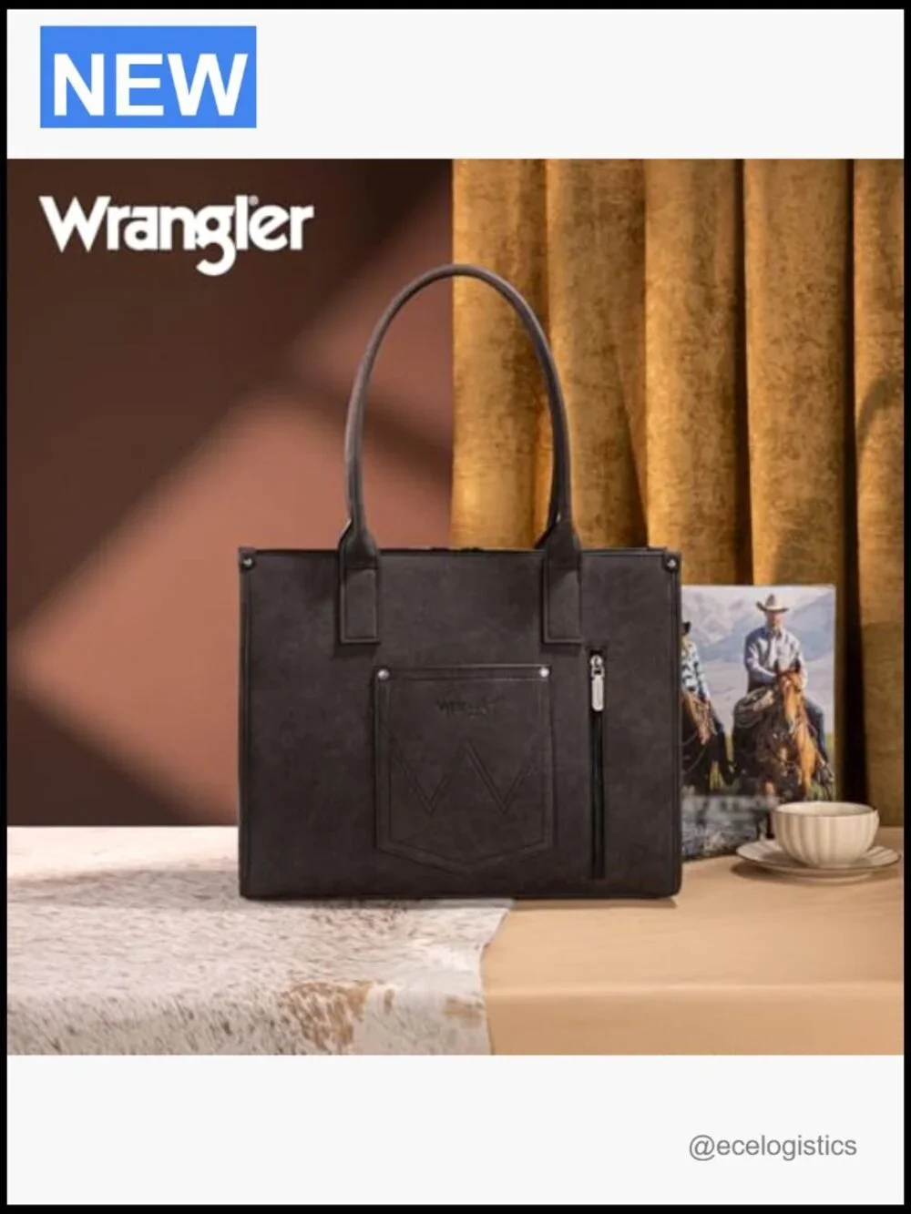 Western Tote Bag with Aztec Tapestry Genuine Leather Whipstitching